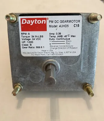 Dayton Gear Motor 5/16  Shaft 9-24 Vdc Brand New 3-9 Rpm Reversible Reducer  • $50