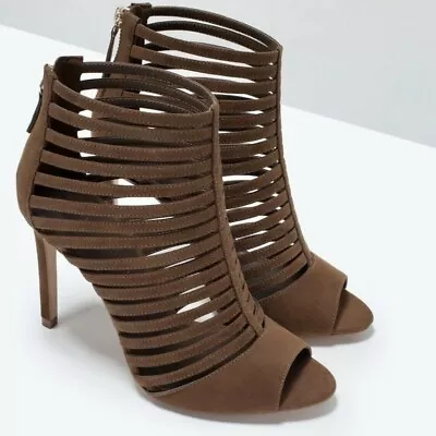 $34.98 • Buy Zara Womens Multi Strap Brown Caged High Heel Sandals Sz 7.5
