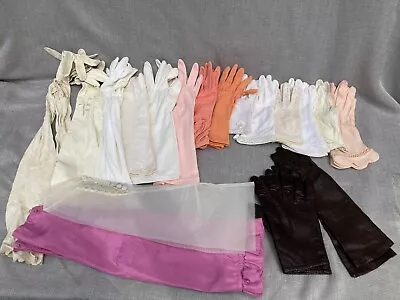 Vintage Lot Of 18 Assorted Leather Cloth Gloves Arm Covers Long Short • $25