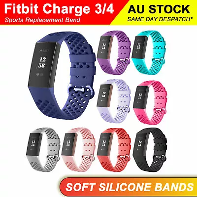 Fitbit Charge 3 4 Watch Soft Silicone Sports Replacement Band Wrist Strap AU • $3.99