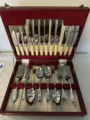 Vintage 1950’s Canteen Of Cutlery 38 Pieces Stainless Chrome Plate • £40