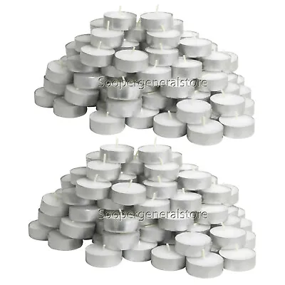 Tea Lights Candles Unscented White Wax Light Tealight 4 Hours 38mm Pack100/200 • £15.99