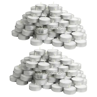 Unscented Tea Lights Candles White Wax Tealight 3 Hour 38mm Pack 100/200 • £9.95