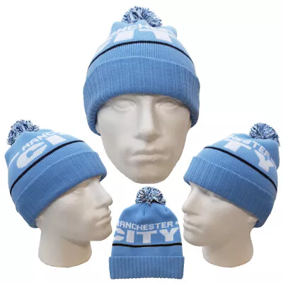 £12.99 • Buy Manchester City Hat Knitted Sky Blue Bobble Turn Up Cuff Fan Original Gift Idea