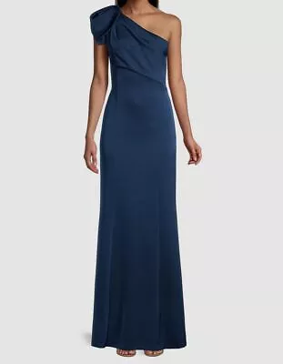 $366 Aidan Mattox Women Blue Bow Accent One-Shoulder Mermaid Gown Dress Sz US 2 • $117.18