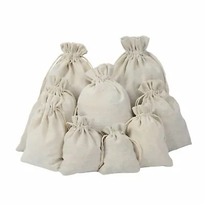 Cotton Linen Plain Drawstring Bags - Xmas Sack / Stocking - Storage/ Laundry Bag • £4.19