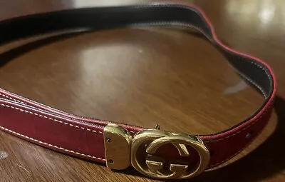 Vintage Gucci 3/4” 70-28 Reversible Red/black Gold Tone Buckle Belt • $135