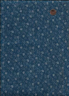 Antique 1870 French Floral Indigo Blue Fabric • $28