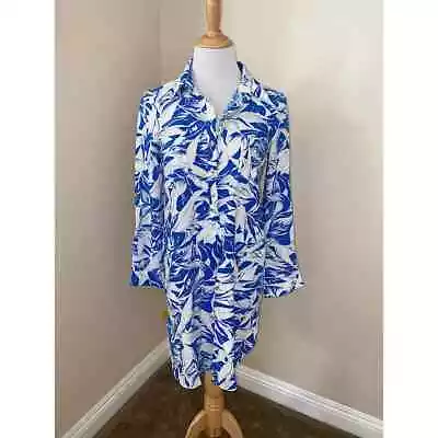 MELISSA ODABASH Blue/White Floral Dress L/S  Popover Size Medium • $50