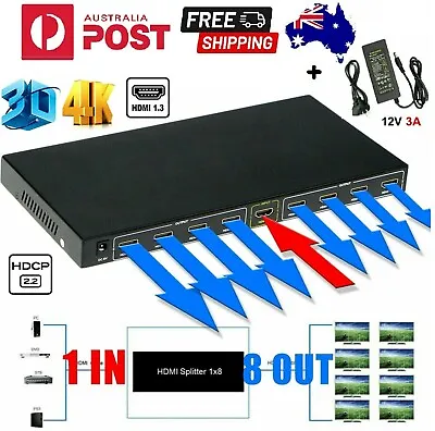 NEW 8Port HDMI Splitter Switch Repeater Amplifier Video Split Hub 3D 4K HD 1080P • $43.99