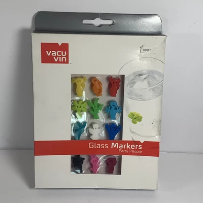 $11.40 • Buy NEW Party People Wine Glass Markers By Vacu Vin Set Of 12 Mod Rubber Stick Charm
