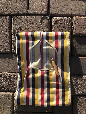 Vintage Handmade Clothes Pin Bag Metal Hanger Laundry Awning Stripe Clothesline • $30