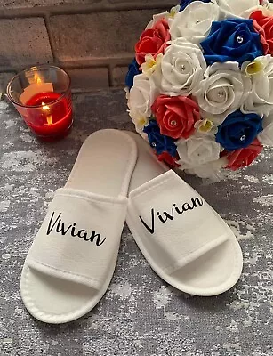 £3.49 • Buy White Wedding Slippers - Personalised Print Novelty Bridal Party Spa Open Toes