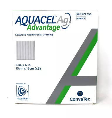 Convatec 422298 Aquacel Advantage AG Hydrofiber Dressing 6  X 6  5/BX Exp. 7/24+ • $39.99