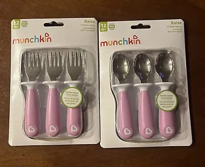 Munchkin RAISE Toddler Utensils Fork & Spoon Purple Toddler Forks Spoons 3 Each • $15