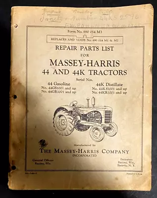 Repair Parts List For Massey-harris 44 & 44k Tractors. Gasoline & Distillate. • $29.80