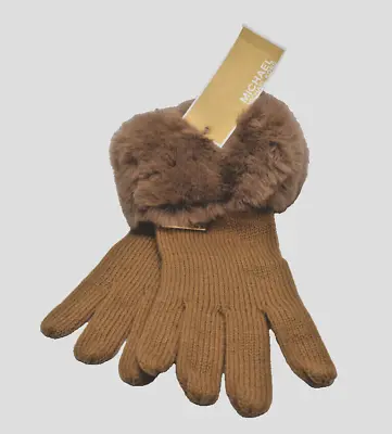 Michael Kors Faux Fur Trim Knit Gloves Dark Camel 539054C New! NWT • $29.99