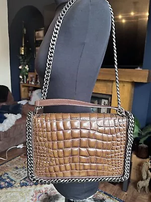 Zara Woman!! 30% Cow Leather Large Brown Croc Print  Chunky Chain Strap Bag!!! • £17.50