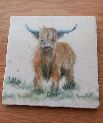 Kate Of Kensington Highland Cow Handmade Heat Resistant Marble Ware Square • £35