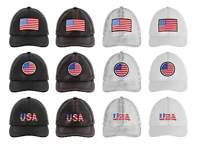 USA Baseball Cap American Flag Hat Embroidery Leather Sports Adjustable Golf Cap • £34.99