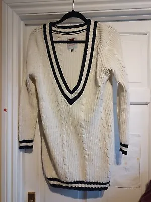 Kangol White Long Sleeve Cable Knit Chunky Cricket Jumper Dress Size 10 • £10