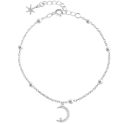 925 Sterling Silver Plated Moon Star CZ Chain Bracelet 7  Women Girl Gift TH1 • $4.95