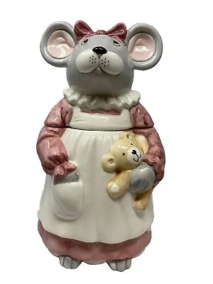 Vintage Cookie Jar - Mouse Holding Teddy Bear - Pink / White Outfit - 12  • $24