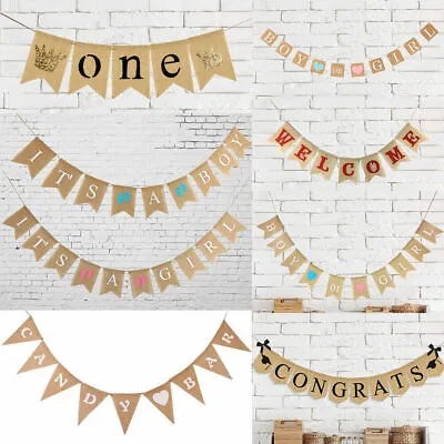 £2.99 • Buy Hessian Bunting Banners Hessian Wedding Party Flags Burlap Banner Decoration