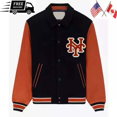 Aime Leon Dore Mets Varsity Blue And Orange Wool/Leather Jacket For Men's Women • $119.99