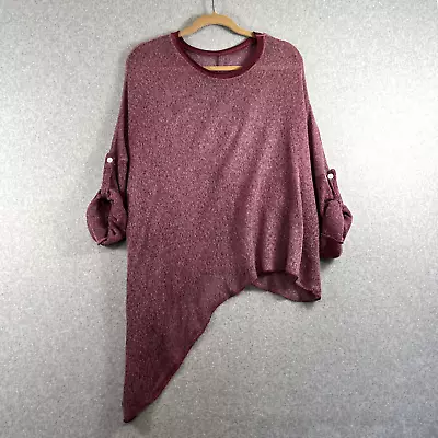 Made In Italy Women M/L Soft Open Knit Asymmetrical Hem Pink Purple Fuchsia NWOT • $42.35