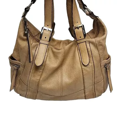 B. Makowsky Tan Leather Double Strap Hobo Purse Shoulder Bag Tote 16  X 9  Large • $29.99