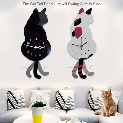 $29.99 • Buy Creative Wagging Tail Cat Wall Clock Silent Quartz Household Decorative Clock