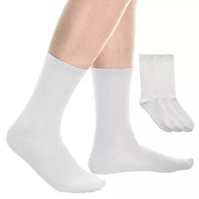 3 Pairs Men's Dress Socks Thin Cotton Casual Fashion Crew Mid Calf White 10-13 • $9.57