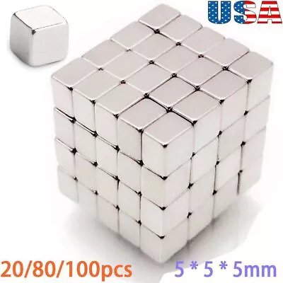 20/40/100Pcs Magnets N38 5x5x5mm Strong Neodymium Rare Earth Block Fridge Magnet • $5.51