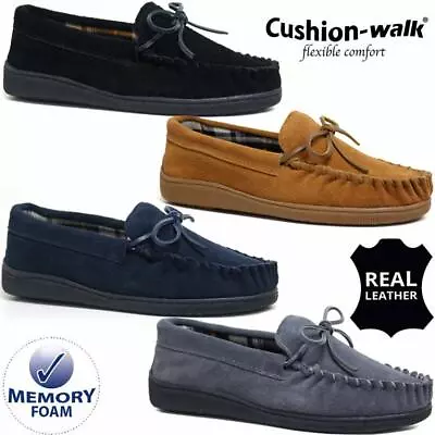 Mens Genuine Suede Leather Moccasin Slippers Loafers Warm Lined Shoes Sizes 6-12 • £18.95