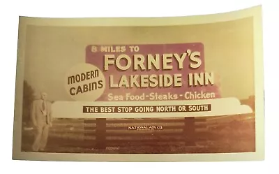 Forney's Lakeside Inn & Restauran 1940's Photo Of Roadside Advertisement Sign C9 • $29.99