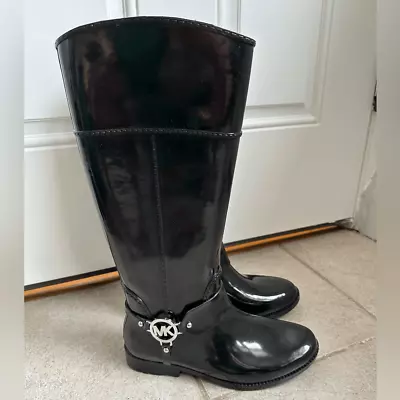 Michael Kors Black Fulton Harness Rubber Rainboots Size 8 Waterproof Rain Boots • $55