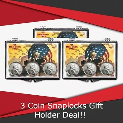 Coin Snaplocks Holder 1943 WWII Steel Cent Set Uncle Sam Storage Deal Of 3 GIFT • $13.10