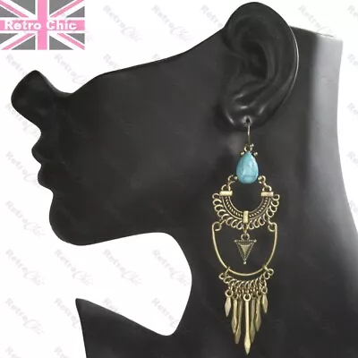 BIG Metal CHANDELIER Ornate Gypsy GOLD/SILVER EARRINGS Boho Filigree RETRO CHIC • £3.44