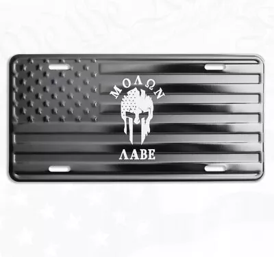 Patriotic American Flag Molon Labe Embossed Stars & Stripes License Plate Tag • $12.95