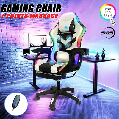 Delux RGB LED Lights Gaming Chair Office Computer Racing Massage Lumbar Retracta • $139