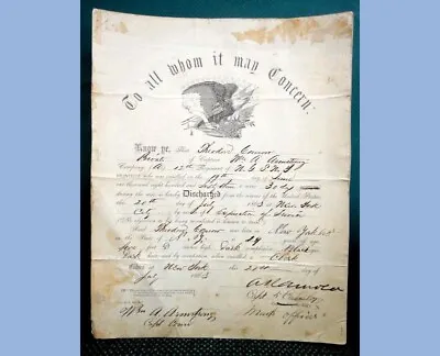 $124.95 • Buy 1863 Antique Original CIVIL WAR N.G. State New York Discharge Document T CONROW 