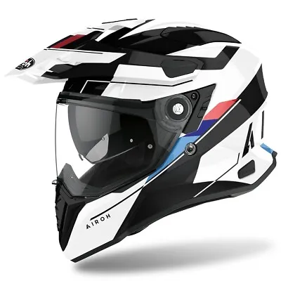 Motorcycle Helmet Integral Fiber Dual Airoh COMMANDER Skill White Blue Red TG XL • $285.54