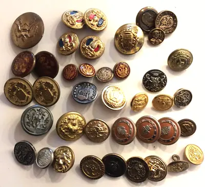VINTAGE LOT Of 39 METAL MILITARY STYLE BUTTONS-WATERBURY/VANGUARD/W.B./UNMARKED+ • $19.99