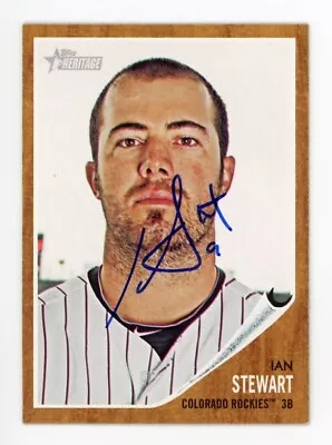 Signed Baseball Card Auto Colorado Rockies Ian Stewart 2011 Topps Heritage #418 • $5.95