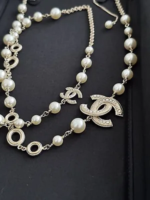 Chanel CC Faux Pearl Necklace Gold • £1800