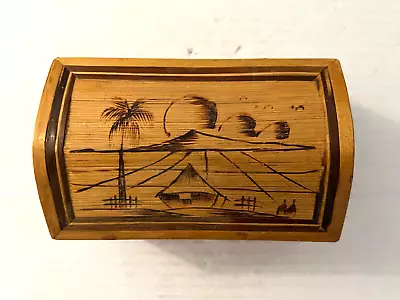 Straw Bamboo Treasure Chest Asian Bamboo Trinket Box Felt Lined Bamboo Mini • $16