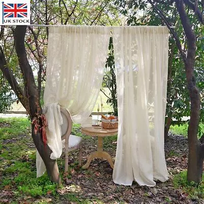 Sheer Linen Voile Outdoor Curtains Bedroom Flax Yarn Net Window Drapes Slot Tops • £7.69