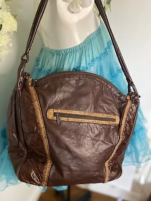 Vintage Eel Electric Genuine Eel Skin Handbag Large Satchel Purse Bag Brown EUC • $102.81