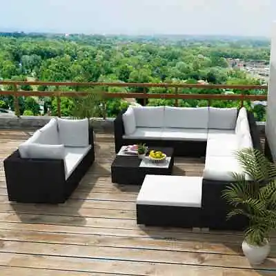 $1526.99 • Buy 10 Piece Garden Lounge Set With Cushions Poly Rattan Black VidaXL